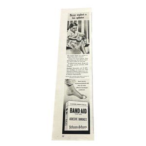 Vintage 1948 Johnson and Johnson Band-Aid Print Ad Never Neglect a Toe Splinter